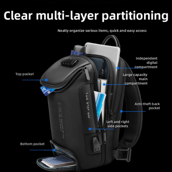 Мъжка кръстосана чанта за през рамо, водоустойчива, с паролна защита срещу кражба, модел ML7082, Oxford плат, стил уличен тренд