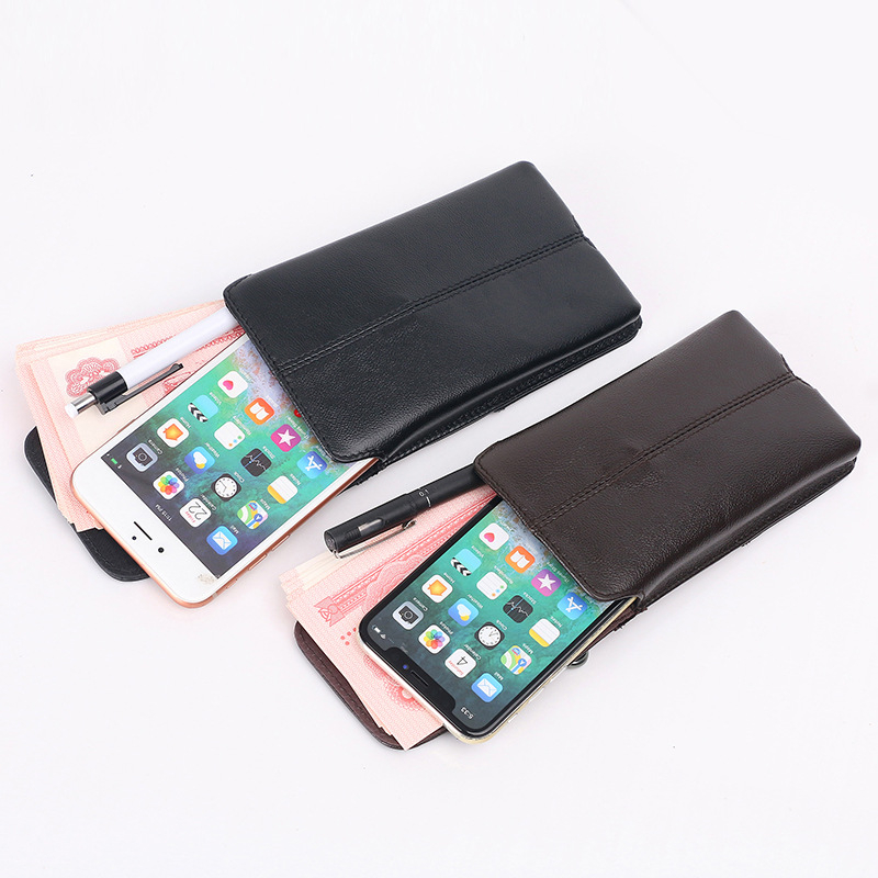 Geantă de talie din piele pentru telefon, ultra-subțire, stil coreean, piele naturală de vițel, deschidere cu capac, siluetă vertical-horizontală, Little Dolly