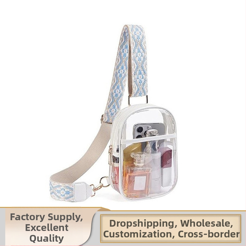 Прозрачна чанта за рамо PVC материал уличен моден стил хоризонтална квадратна форма цип за отваряне регулираща презрамка