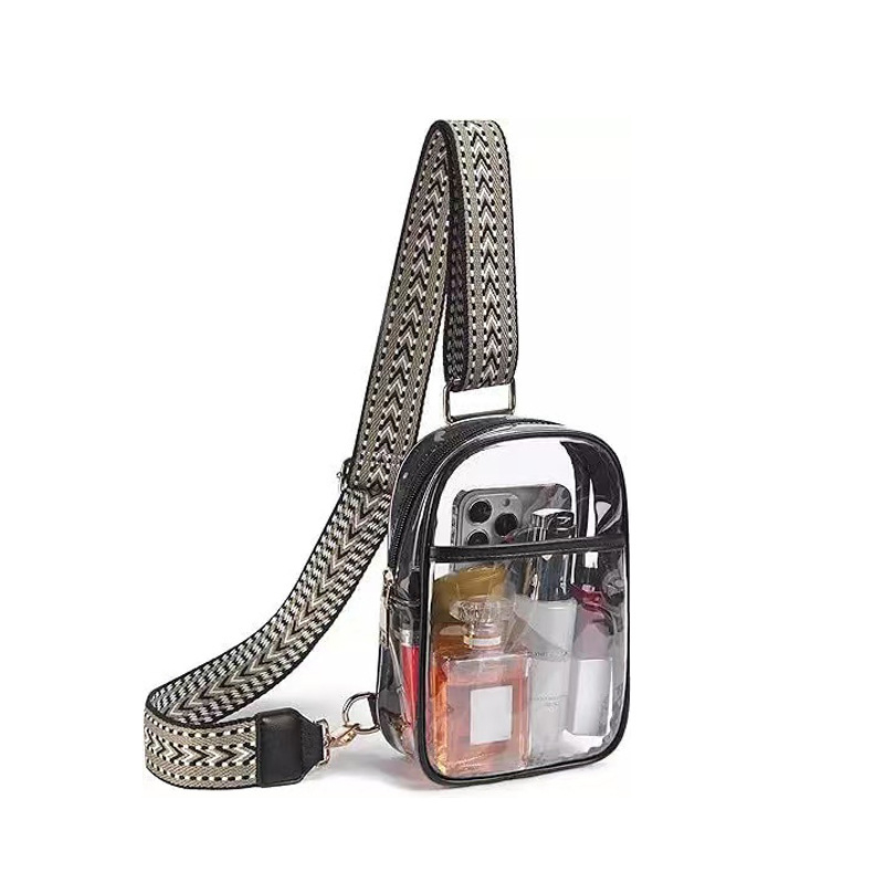 Прозрачна чанта за рамо PVC материал уличен моден стил хоризонтална квадратна форма цип за отваряне регулираща презрамка