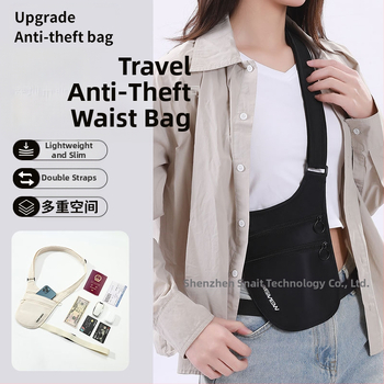 Weilao туристическа талийна чанта против кражба с джоб за паспорт, ултралека полиестерна, разширяема, унисекс, за колоездене