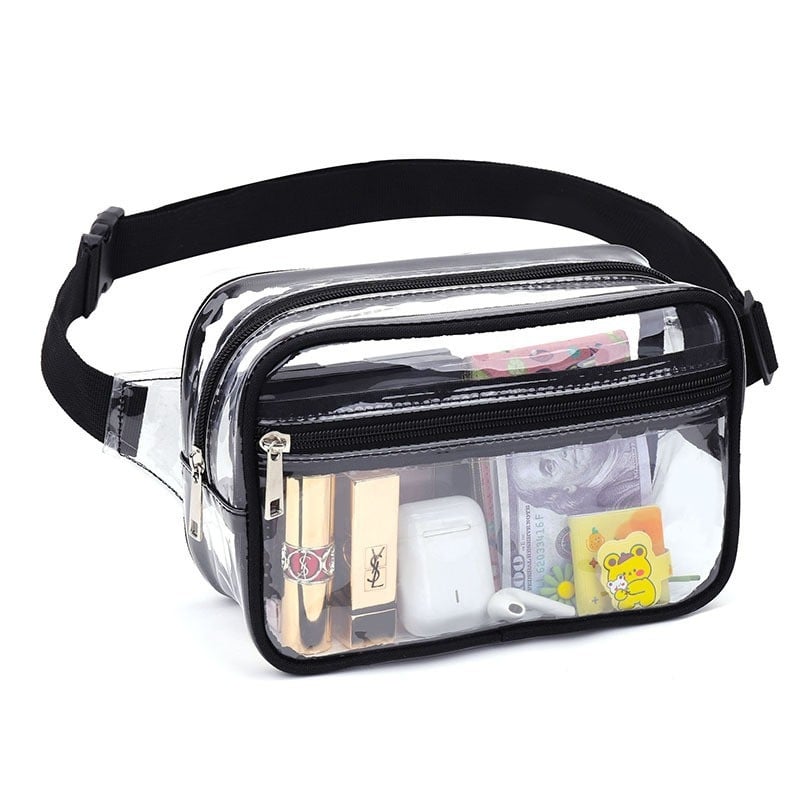Geantă banchetă sport PVC transparentă, închidere cu fermoar, buzunar interior, duritate medie
