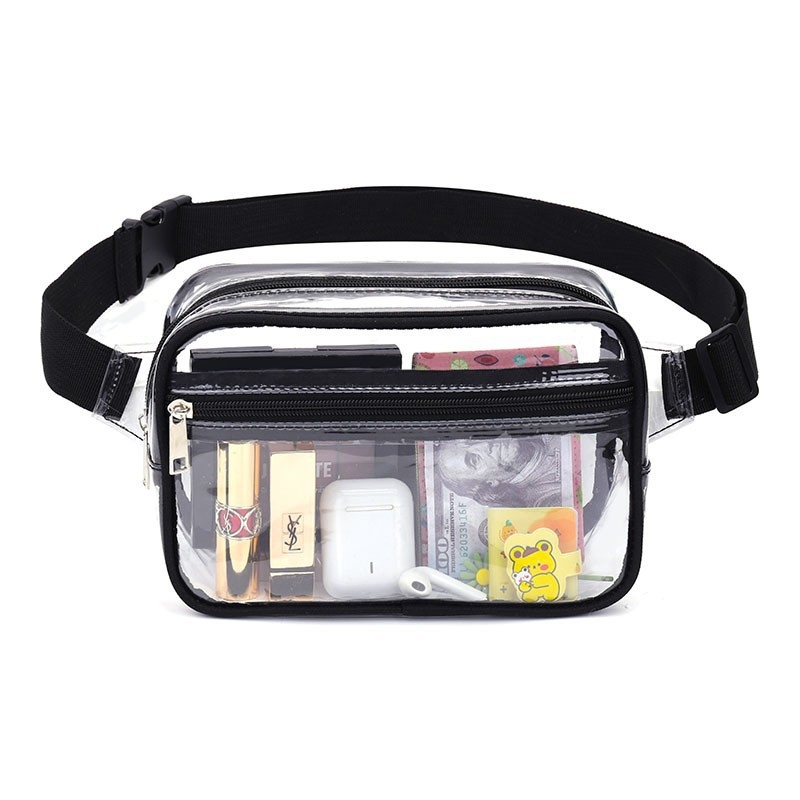 Geantă banchetă sport PVC transparentă, închidere cu fermoar, buzunar interior, duritate medie