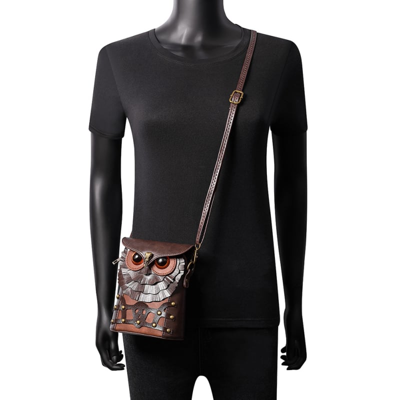 Gearduke Owl-Accent Crossbody cu portofel, material PU, formă pătrată verticală, închidere magnetică, buzunar intern pentru telefon, panou exterior 3D