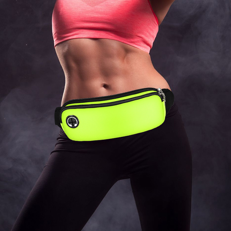 Bėgimo juosmens krepšys – universalus telefonui, atsparus vandeniui, nardymo medžiaga, užtrauktukas, vidinė tinklinė kišenė, horizontalaus kvadrato formos