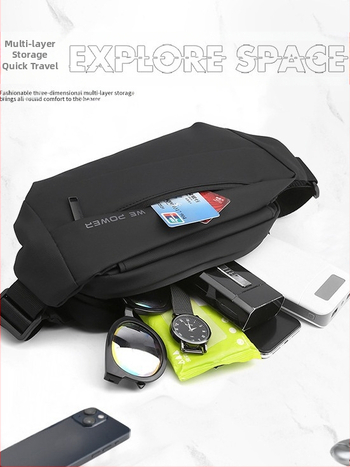 Мъжка кръстосана чанта през рамо, Нейлон, Урбан стил, Устойчивост на износване, Полиестерна подплата, Лято 2024