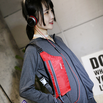 Futó deréktáska cipzárral, nylonból, belső cipzáras zseb, geometriai mintázat, poliészter bélés