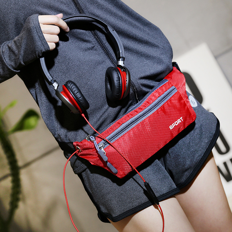 Futó deréktáska cipzárral, nylonból, belső cipzáras zseb, geometriai mintázat, poliészter bélés