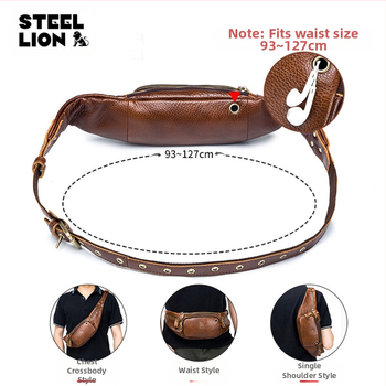 The Old Lion Férfi Mellkas Táska – Valódi bőr, Első réteg marhabőrből, 8 hüvelykes laptop-kompatibilis, Modell 91123, Kopásálló