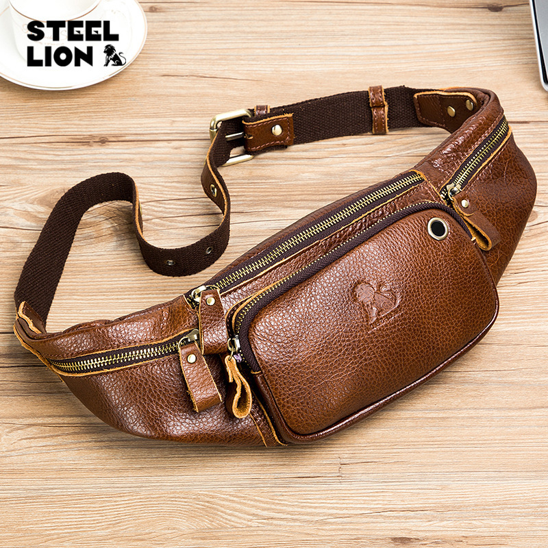 The Old Lion Férfi Mellkas Táska – Valódi bőr, Első réteg marhabőrből, 8 hüvelykes laptop-kompatibilis, Modell 91123, Kopásálló