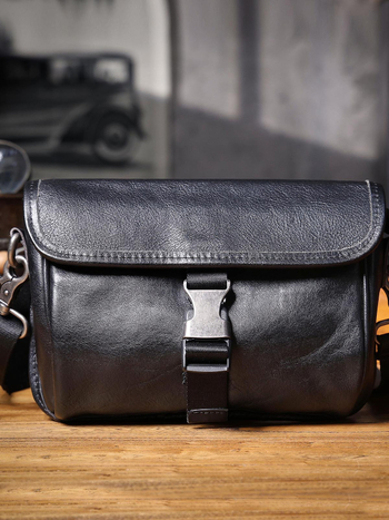 Мъжка кожена кръстосана чанта през рамо, естествена кожа, горен слой телешка кожа, еднотонен модел, полиестерно-памучна подплата, есен 2024