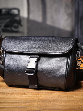 Мъжка кожена кръстосана чанта през рамо, естествена кожа, горен слой телешка кожа, еднотонен модел, полиестерно-памучна подплата, есен 2024