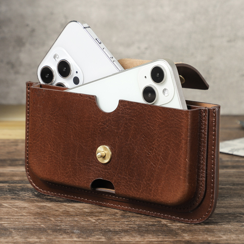 Telefono diržo dėžutė Black Angel - natūrali oda (pirmo sluoksnio karvės odos), užsegimas su virvele, banknotų kišelis, horizontali kvadrato forma