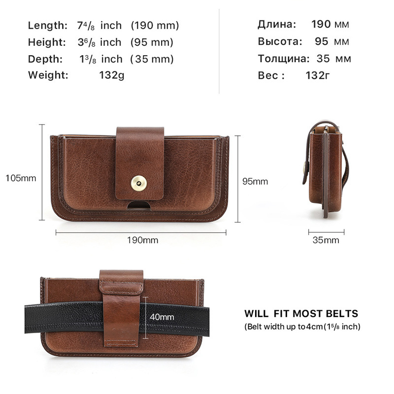 Telefono diržo dėžutė Black Angel - natūrali oda (pirmo sluoksnio karvės odos), užsegimas su virvele, banknotų kišelis, horizontali kvadrato forma