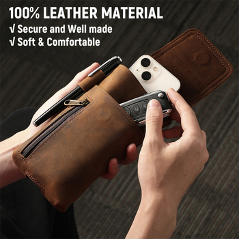 Muška pojasna torbica za mobitel od prave kože, Crazy Horse završna obrada, bez podstava, Grid Wolf