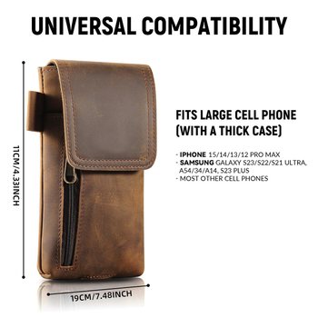 Muška pojasna torbica za mobitel od prave kože, Crazy Horse završna obrada, bez podstava, Grid Wolf