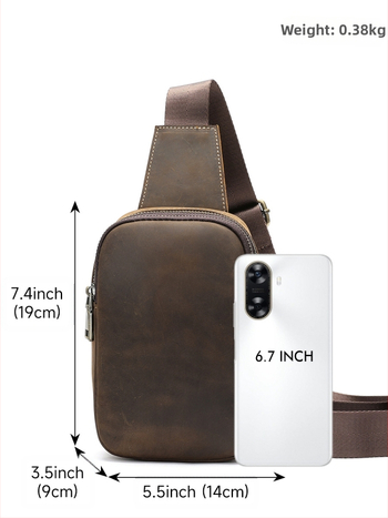 MASIWEI Мъжка чанта за гърдите - естествена кожа, горен слой телешка кожа, устойчива на износване, едноцветна, полиестрова подплата