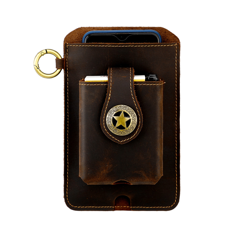 Muška kožna torbica za struk, Model 6103, prvorazredna goveđa koža, otporna na habanje, jednobojna, kaiš za pojas