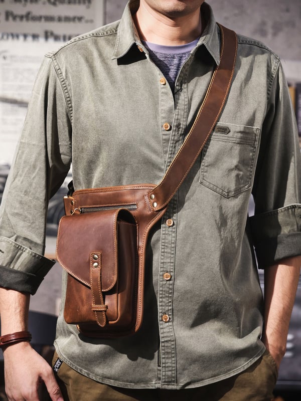 Siwoco Muška torbica za struk od prave kože – prva sloj goveđe kože, otporna na habanje, za slobodno vrijeme, proljeće 2025