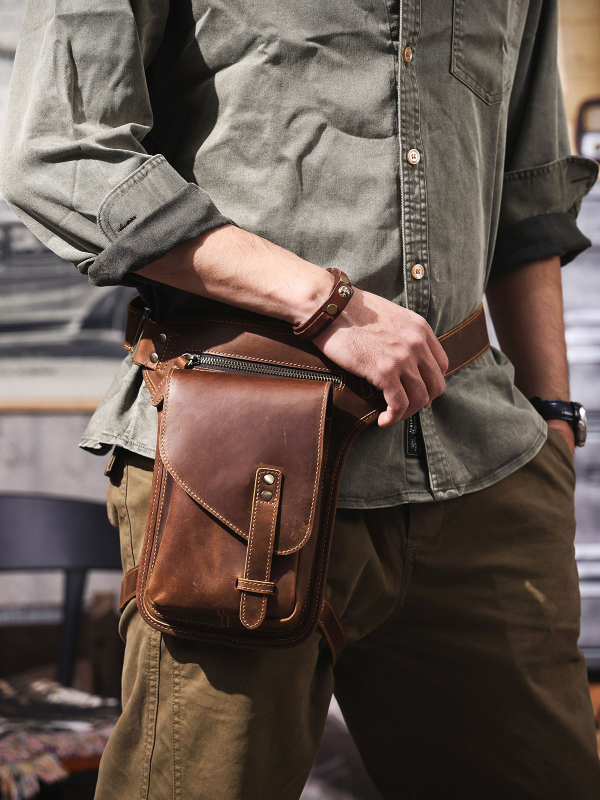 Siwoco Muška torbica za struk od prave kože – prva sloj goveđe kože, otporna na habanje, za slobodno vrijeme, proljeće 2025