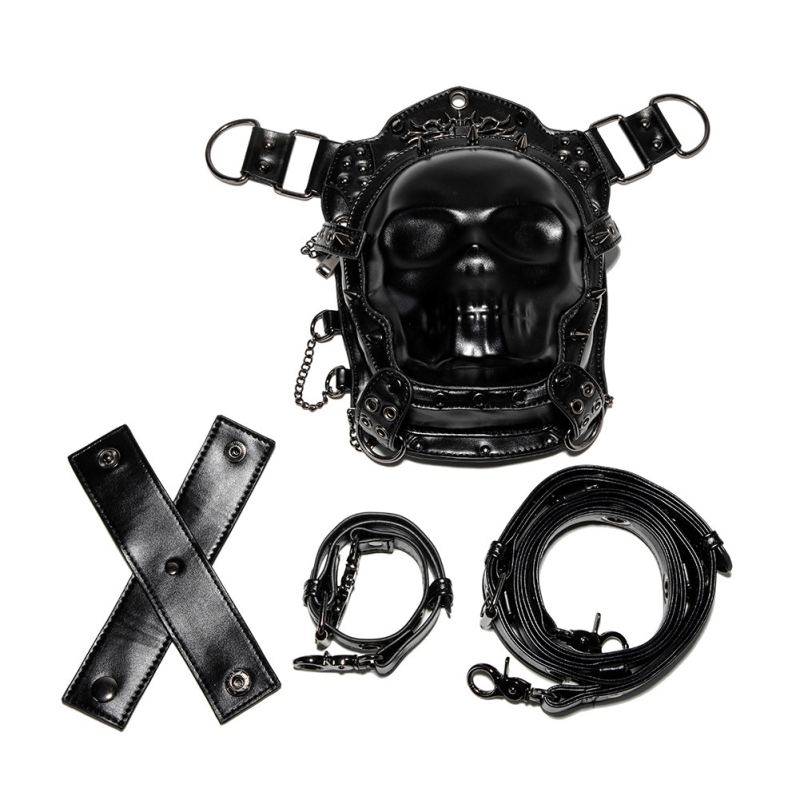 PU torba za crossbody s motivom lubanje, lokomotiva stil, uspravni kvadratni oblik, zatvarač, unutarnja pretinac za mobitel