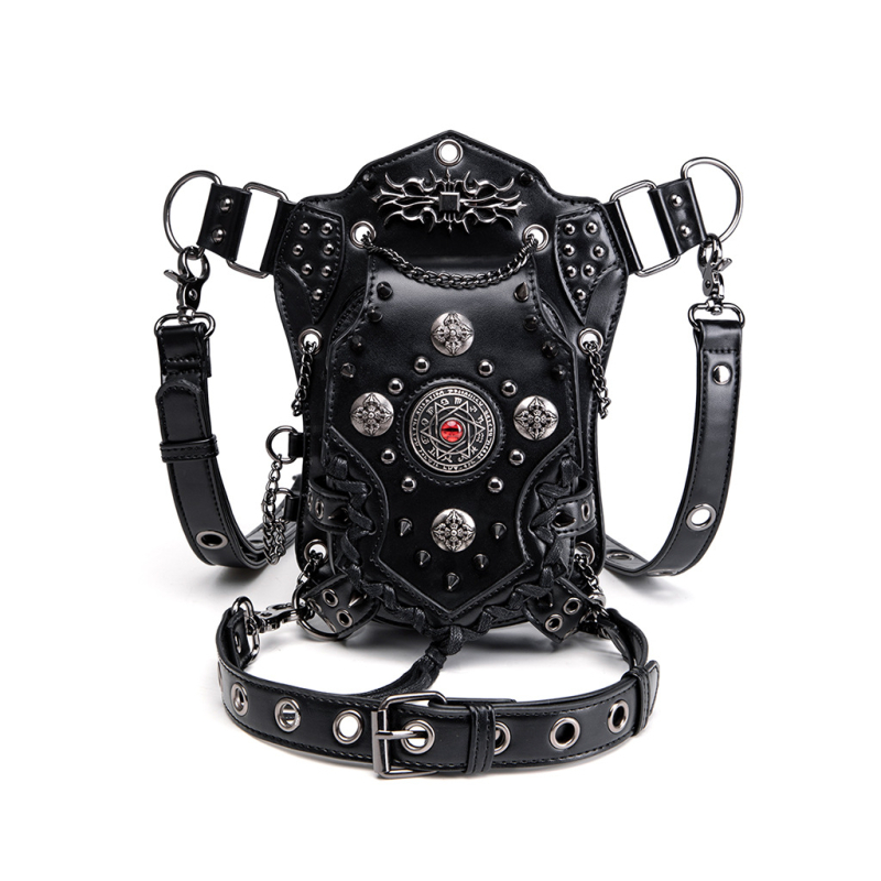 PU torba za crossbody s motivom lubanje, lokomotiva stil, uspravni kvadratni oblik, zatvarač, unutarnja pretinac za mobitel