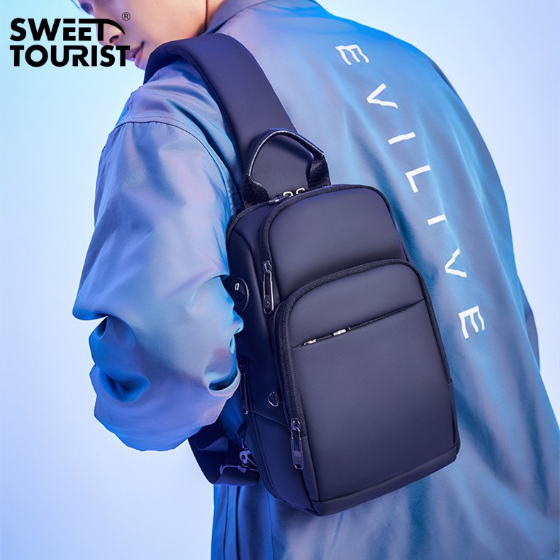 Férfi mellkasi táska – üzleti stílus, Oxford vászon, vízálló, crossbody, SWEETTOURIST