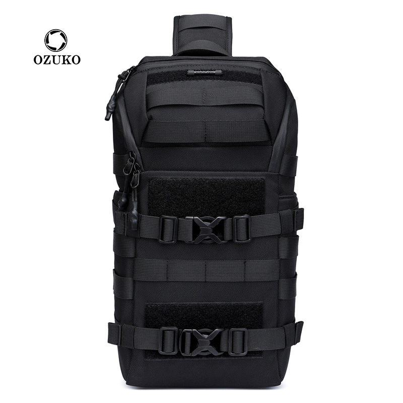 Férfi taktikai mellkasi táska - vízálló Oxford anyag, lopás elleni védelem, bővíthető, nedves/száraz szétválasztás, lélegző