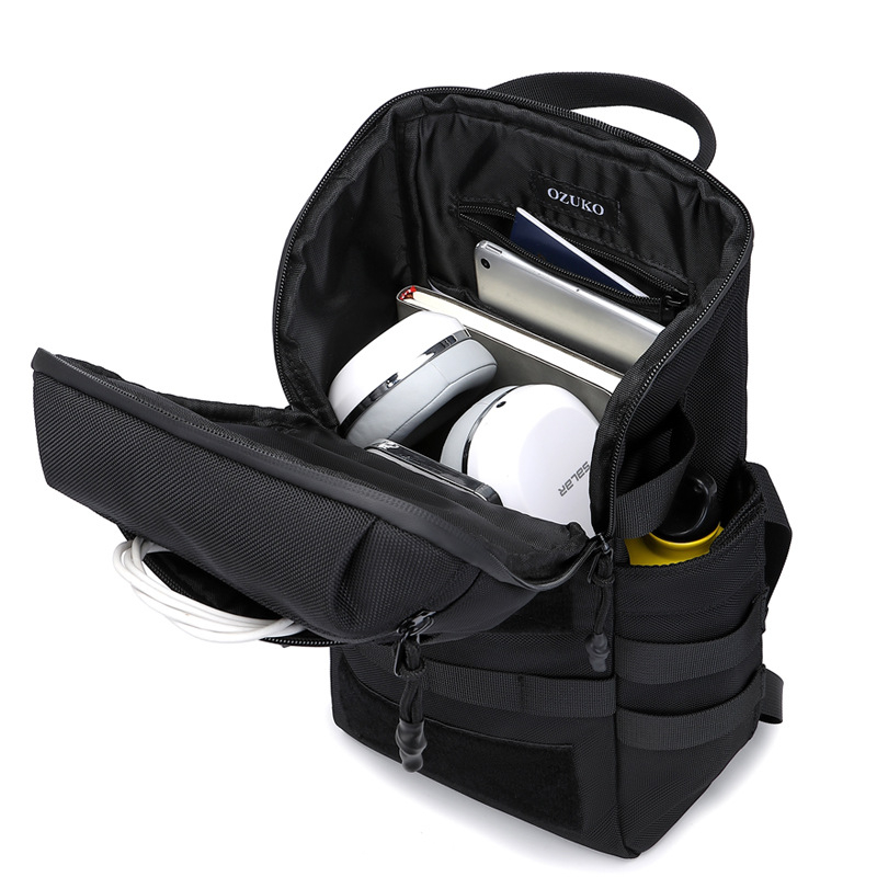 Férfi taktikai mellkasi táska - vízálló Oxford anyag, lopás elleni védelem, bővíthető, nedves/száraz szétválasztás, lélegző