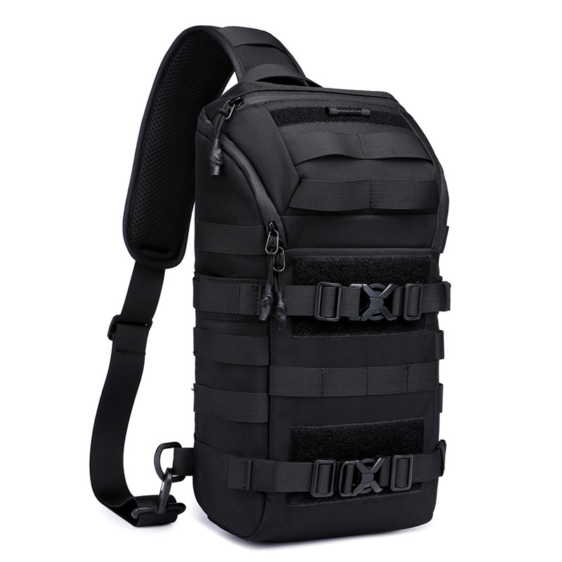 Férfi taktikai mellkasi táska - vízálló Oxford anyag, lopás elleni védelem, bővíthető, nedves/száraz szétválasztás, lélegző