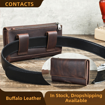 Muška pojasna torbica za telefon, od prave kože, prvi sloj kože, prozračna, višenamjenska