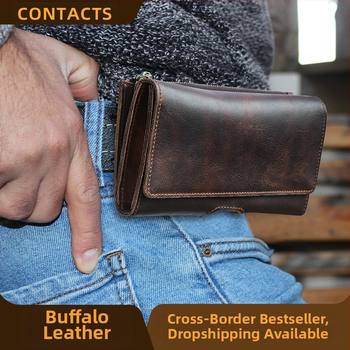 Muška pojasna torbica za telefon, od prave kože, prvi sloj kože, prozračna, višenamjenska