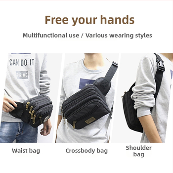 Pánska taška na pás – plátená, veľká kapacita, viacúčelové priehradky, ideálne na voľnočasové cestovanie (Jar 2024)