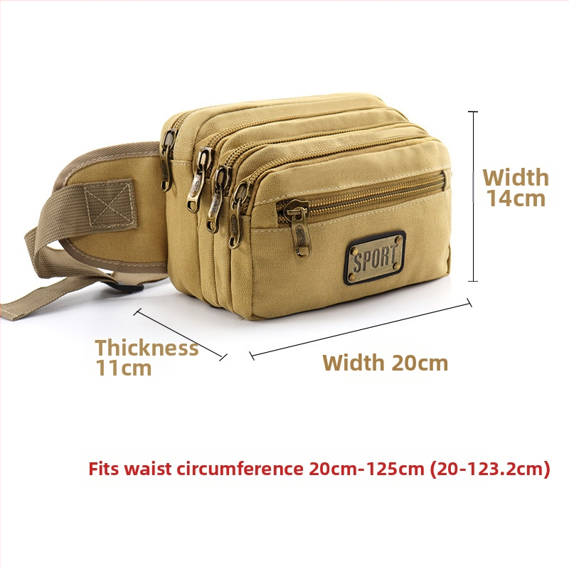 Pánska taška na pás – plátená, veľká kapacita, viacúčelové priehradky, ideálne na voľnočasové cestovanie (Jar 2024)