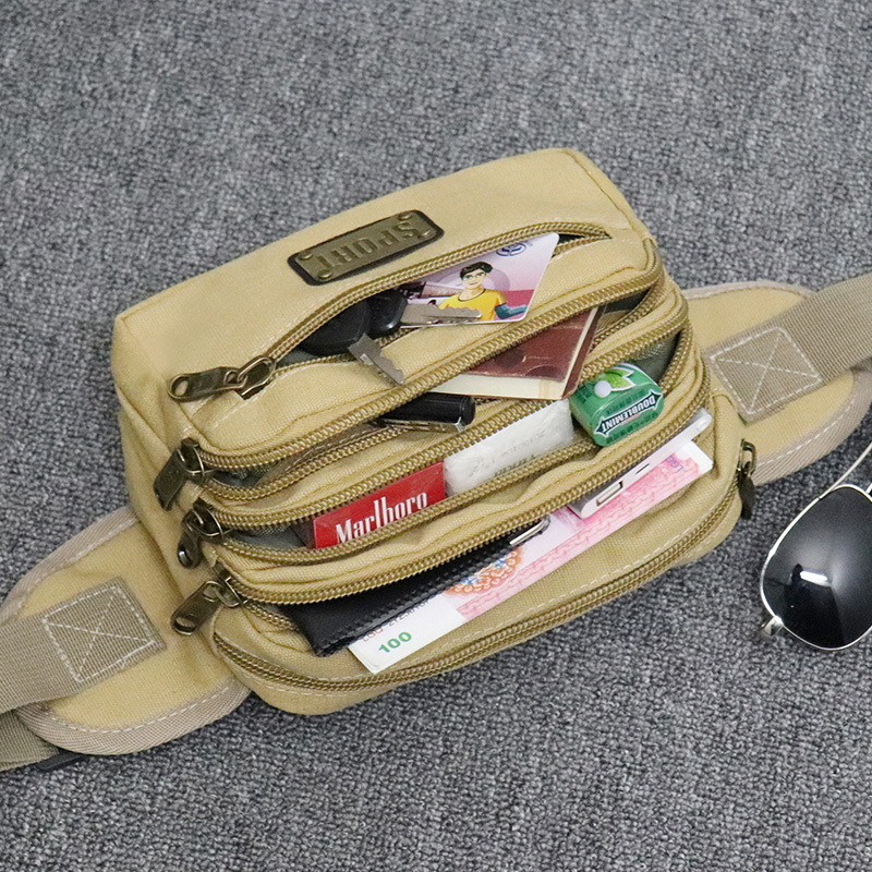 Pánska taška na pás – plátená, veľká kapacita, viacúčelové priehradky, ideálne na voľnočasové cestovanie (Jar 2024)