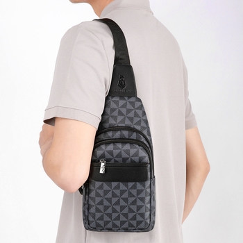 Мъжка чанта за гърди, уличен стил, PU, издръжлива на износване, геометричен модел, подплата полиестер