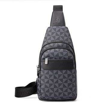 Мъжка чанта за гърди, уличен стил, PU, издръжлива на износване, геометричен модел, подплата полиестер