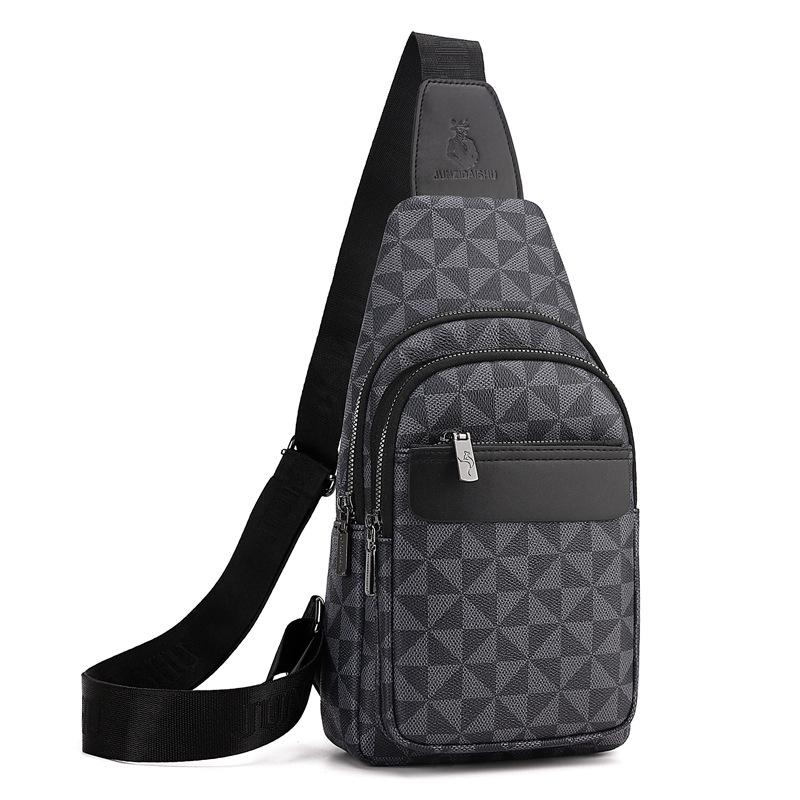 Vyrų krūtinės krepšys, gatvės mada PU, atspari dėvėjimui, geometrinis raštas, poliesterio vidinė danga