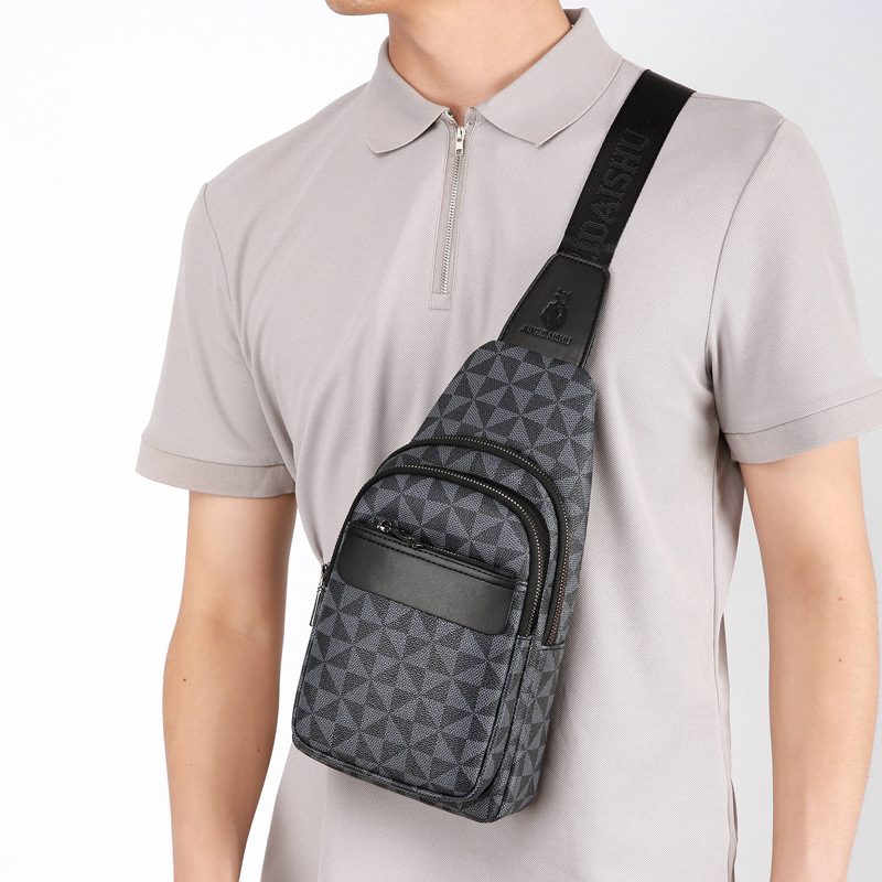 Vyrų krūtinės krepšys, gatvės mada PU, atspari dėvėjimui, geometrinis raštas, poliesterio vidinė danga