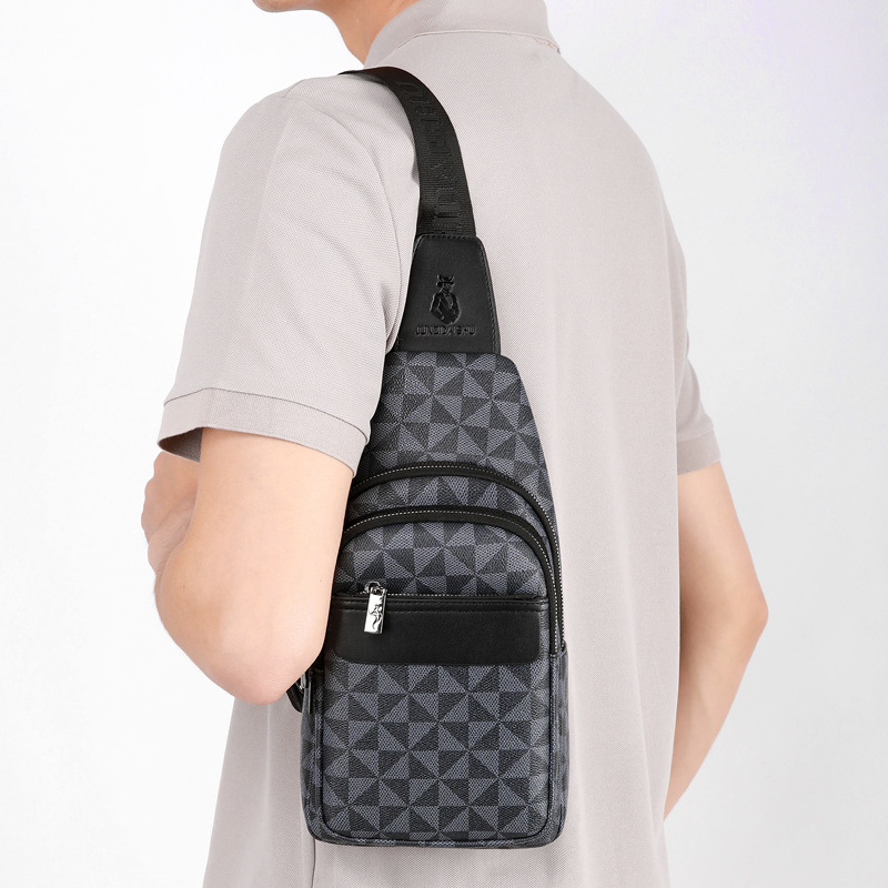 Vyrų krūtinės krepšys, gatvės mada PU, atspari dėvėjimui, geometrinis raštas, poliesterio vidinė danga