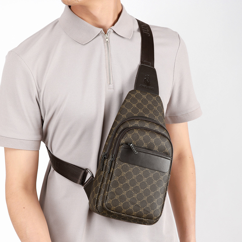 Vyrų krūtinės krepšys, gatvės mada PU, atspari dėvėjimui, geometrinis raštas, poliesterio vidinė danga