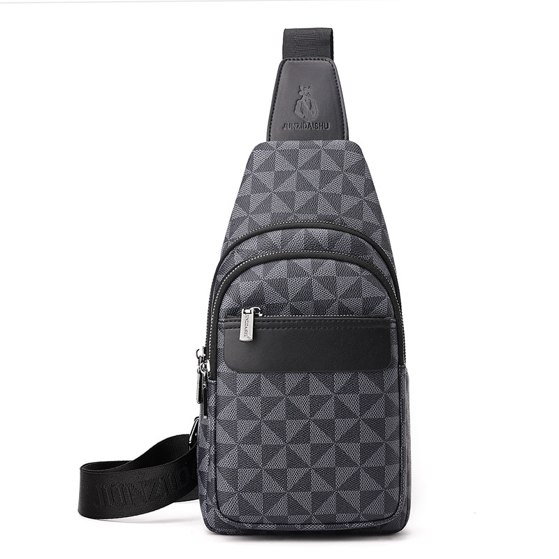 Vyrų krūtinės krepšys, gatvės mada PU, atspari dėvėjimui, geometrinis raštas, poliesterio vidinė danga