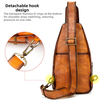 Мъжка чанта за гръден кош от естествена кожа – първи слой кравешка кожа, износоустойчива подплата полиестер-памук