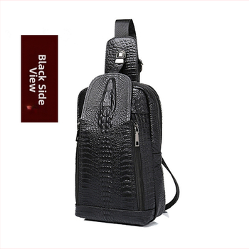 Мъжка чанта през рамо от естествена кожа, крокодилен модел, хоризонтална квадратна форма, закопчаване с брава, вътрешни джобове: цип, джоб за телефон, джоб за ID и джоб за камера