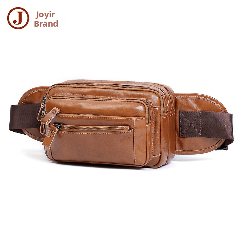 Pánska crossbody taška cez pás s viacerými vreckami – pravá koža, prvá vrstva hovädzej kože, odolná voči opotrebeniu, polyesterová podšívka
