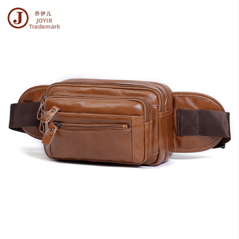 Pánska crossbody taška cez pás s viacerými vreckami – pravá koža, prvá vrstva hovädzej kože, odolná voči opotrebeniu, polyesterová podšívka