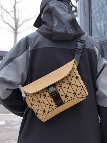 Мъжка гръдна чанта с презрамка crossbody, PU кожа, устойчива на износване, подплата от найлон, за ежедневна употреба