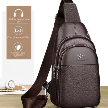 Мъжка чанта за гърдите с презрамка – водоустойчива, износоустойчива, антиразрязваща, PU кожа, разширяем капацитет