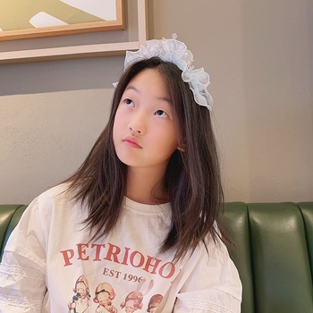 Vaikų karūnos plaukų juostelė su tinklo audinių ir kaspinu — rankų darbas, Korėjos stilius, princesės plaukų aksesuaras