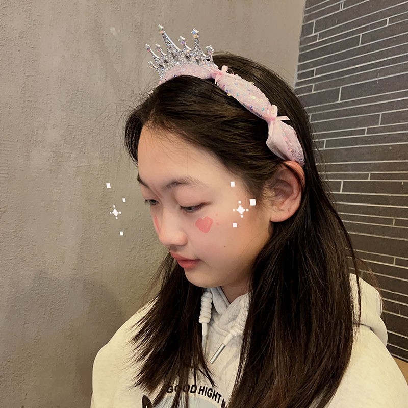 Vaikų karūnos plaukų juostelė su tinklo audinių ir kaspinu — rankų darbas, Korėjos stilius, princesės plaukų aksesuaras